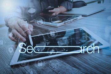 Designer Businessman hand using smart phone,mobile payments online shopping,omni channel,digital...