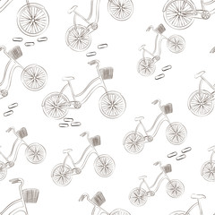 Pattern, a vintage bicycle with elements of paving stone dark brown