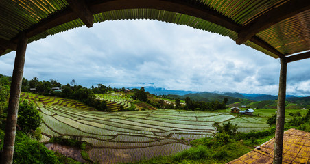 Landscape field on mountain. During the rainy season. The village in the countryside.