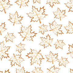 Seamless pattern of maple leaves by contour. Autumn pattern, maple leaf.