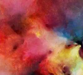 Detailed close-up grunge multi color abstract background. Dry brush strokes hand drawn oil painting on canvas texture. Creative simple pattern for graphic work, web design or wallpaper. 
