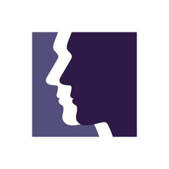 Man head logo template. Beautiful face of a man in the square purple color. Vector illustration.