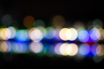 City, street, night defocused, light & blur bokeh. Colorful & dark background.