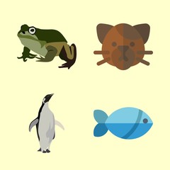 animal vector icons set. cat, penguen, fish and frog in this set