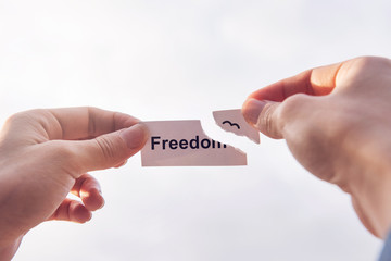 Freedom concept, Little birds flying escape out of paper.