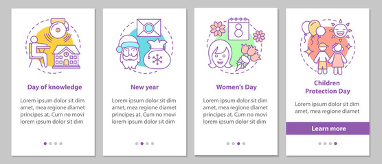 Seasonal holidays onboarding mobile app page screen with linear 