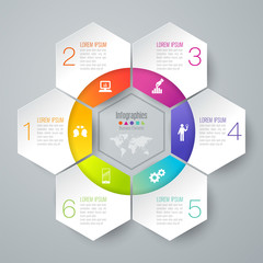 Infographics design vector and business icons with 6 options.