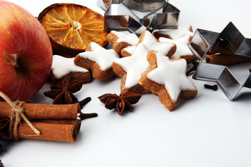 Baking christmas cookies. Typical cinnamon stars bakery