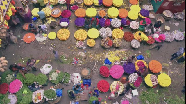 KR flower market sellers at basement timelapse clip, India