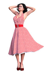 3D Rendering Vintage Woman on White