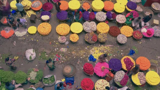 KR flower market sellers at basement timelapse clip, India