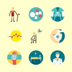 hospital vector icons set. x ray, hospital logo, patient and pills in this set