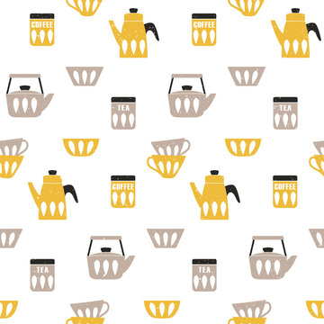 Fototapeta Cooking repetitive background for kitchen. Vector seamless  coffee and tea pattern for kitchen fabrics, napkins, wrapping paper.