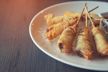 Deep Fried Wrapped Shrimp with Longevity Noodles