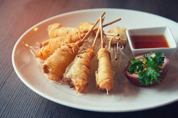 Deep Fried Wrapped Shrimp with Longevity Noodles
