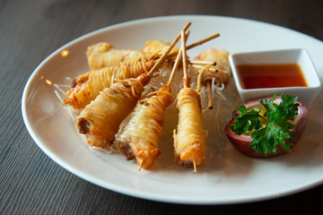Deep Fried Wrapped Shrimp with Longevity Noodles
