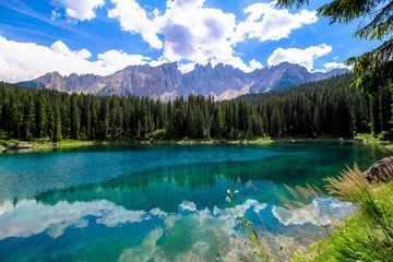 Fototapeta na wymiar The Karersee, a lake in the Italian Dolomites