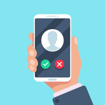 Incoming call on mobile phone. Calling on smartphone with caller avatar, contact photo on ringing phones screen vector illustration