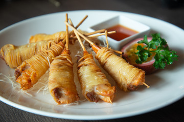 Deep Fried Wrapped Shrimp with Longevity Noodles
