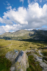 Fototapeta na wymiar Hiking Trail in the High Tatra in the Valley of Five Lakes in Poland