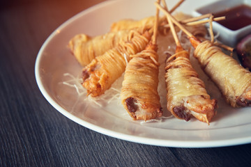 Deep Fried Wrapped Shrimp with Longevity Noodles