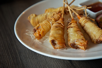 Deep Fried Wrapped Shrimp with Longevity Noodles