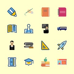 school vector icons set. handwrite, paperclip, books and driving license in this set
