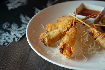 Deep Fried Wrapped Shrimp with Longevity Noodles