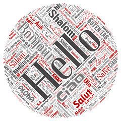 Vector concept or conceptual round circle red hello or greeting international tourism word cloud in different languages or multilingual. Collage of world, foreign, worldwide travel translate, vacation © high_resolution