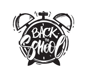 Vectro illustration: Handwritten type lettering of Back to School on alarm clock background.