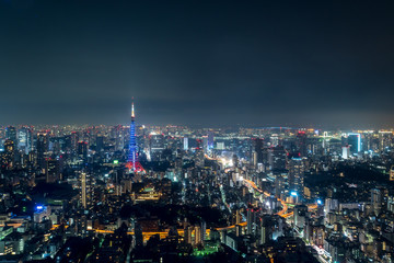 Fototapeta premium Nocne niebo w Tokio i nocny widok miasta 3