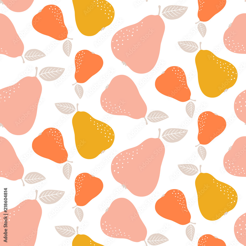 Poster colorful seamless pear pattern. repetitive simple vector background with fruits.