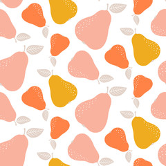 Colorful seamless pear pattern. Repetitive simple vector background with fruits.