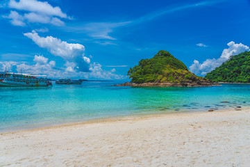 Beautiful Tropical Beach blue ocean background Summer view Sunshine at Sand and Sea Asia Beach Thailand Destinations 