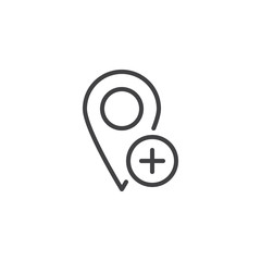 Map Pin Plus Add outline icon. linear style sign for mobile concept and web design. Add location pin simple line vector icon. Symbol, logo illustration. Pixel perfect vector graphics