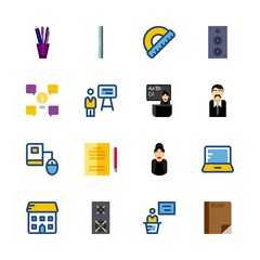 education icons set. stationary, class, plastic and transparent graphic works