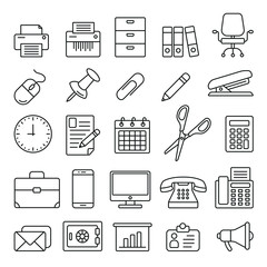 Office supplies related icons: thin vector icon set, black and white kit - obrazy, fototapety, plakaty