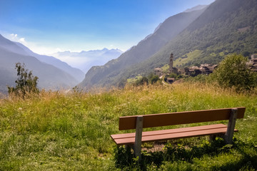 Soglio is a former municipality in the district of Maloja in the Swiss canton of Graubunden close to the Italian border. It lies on a ledge on the mountainside on the nothern side of the Val Bregaglia