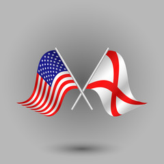 vector two crossed american and flag of alabama on silver sticks - symbols of united states of america usa