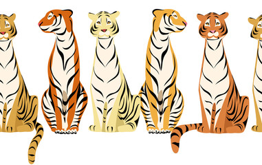 tigers. horizontal seamless pattern