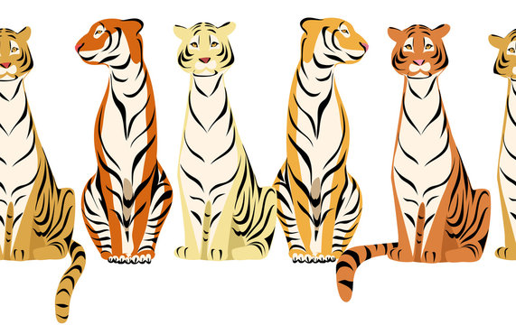tigers. horizontal seamless pattern