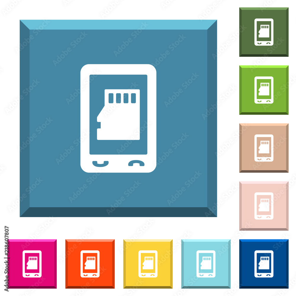 Poster mobile memory card white icons on edged square buttons