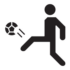 Simple Soccer Player Goal Kick Related Vector Flat Icon. Glyph Style. 128x128 Pixel.
