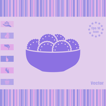 Biscuits or sweets on a plate vector icon. iso ated on a white background. Illustration on a flat design style. Image suitable for cafe, bar, coffeine