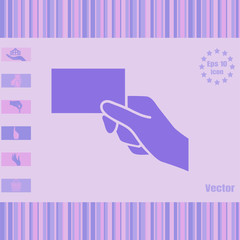 hand holding visit card vector icon. Flat design style