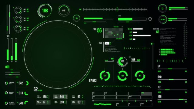 Futuristic user interface with HUD and infographic elements. Looped motion virtual technology background. Intelligent head-up display dashboard for business, games, motion design, web and app.