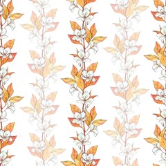 Seamless pattern with flowers and leaves. Floral background, hand drawn