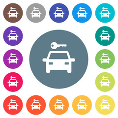 Car rental flat white icons on round color backgrounds