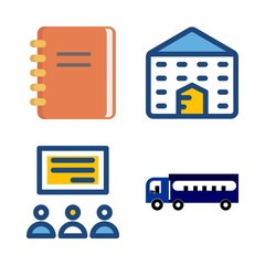 education vector icons set. school, lecture, notebook and school bus in this set - 218611803