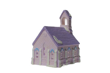 Children's small house on a white background.A gypsum product painted with acrylic paint in the...